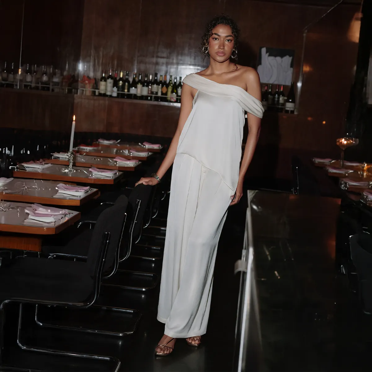 BASEMENT - Pantalón Palazzo Blanco Mujer Basement Studio