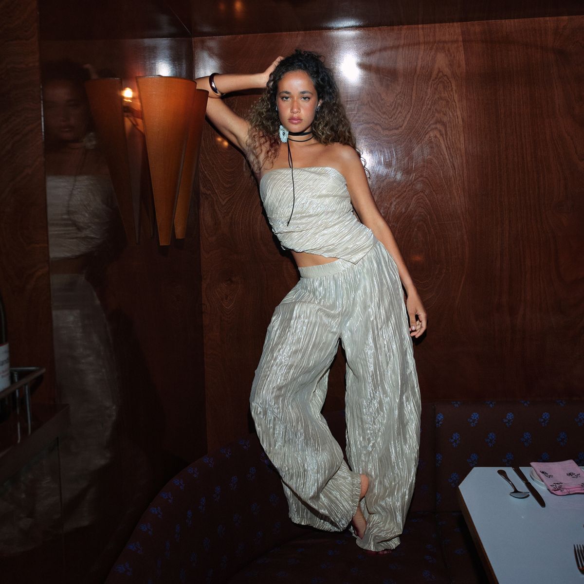 BASEMENT - Pantalón Palazzo Beige Mujer Basement Studio