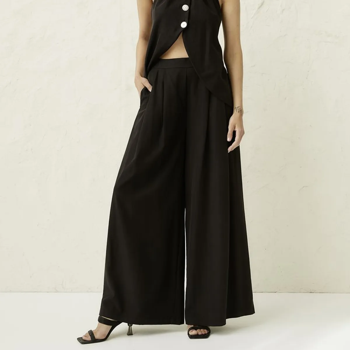 BASEMENT - Pantalón Palazzo Negro Mujer Basement Studio