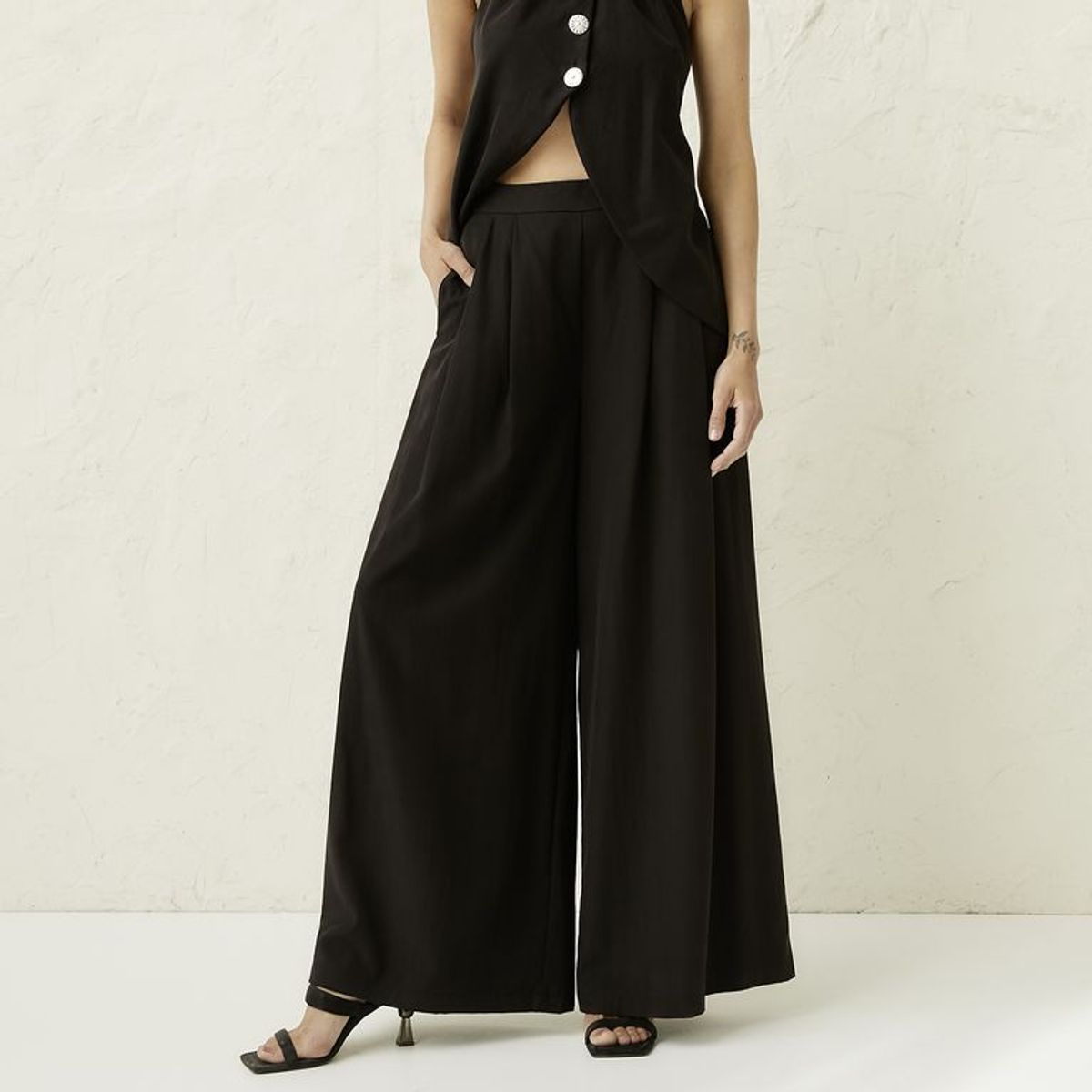 BASEMENT - Pantalón Palazzo Negro Mujer Basement Studio