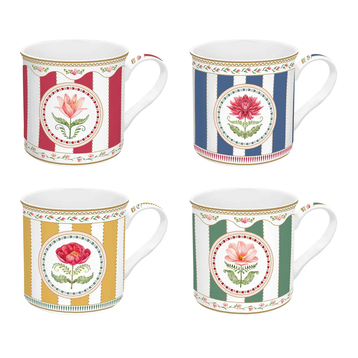 EASY LIFE - Set x4 Tazas con Caja de Regalo Flowery 300 ml