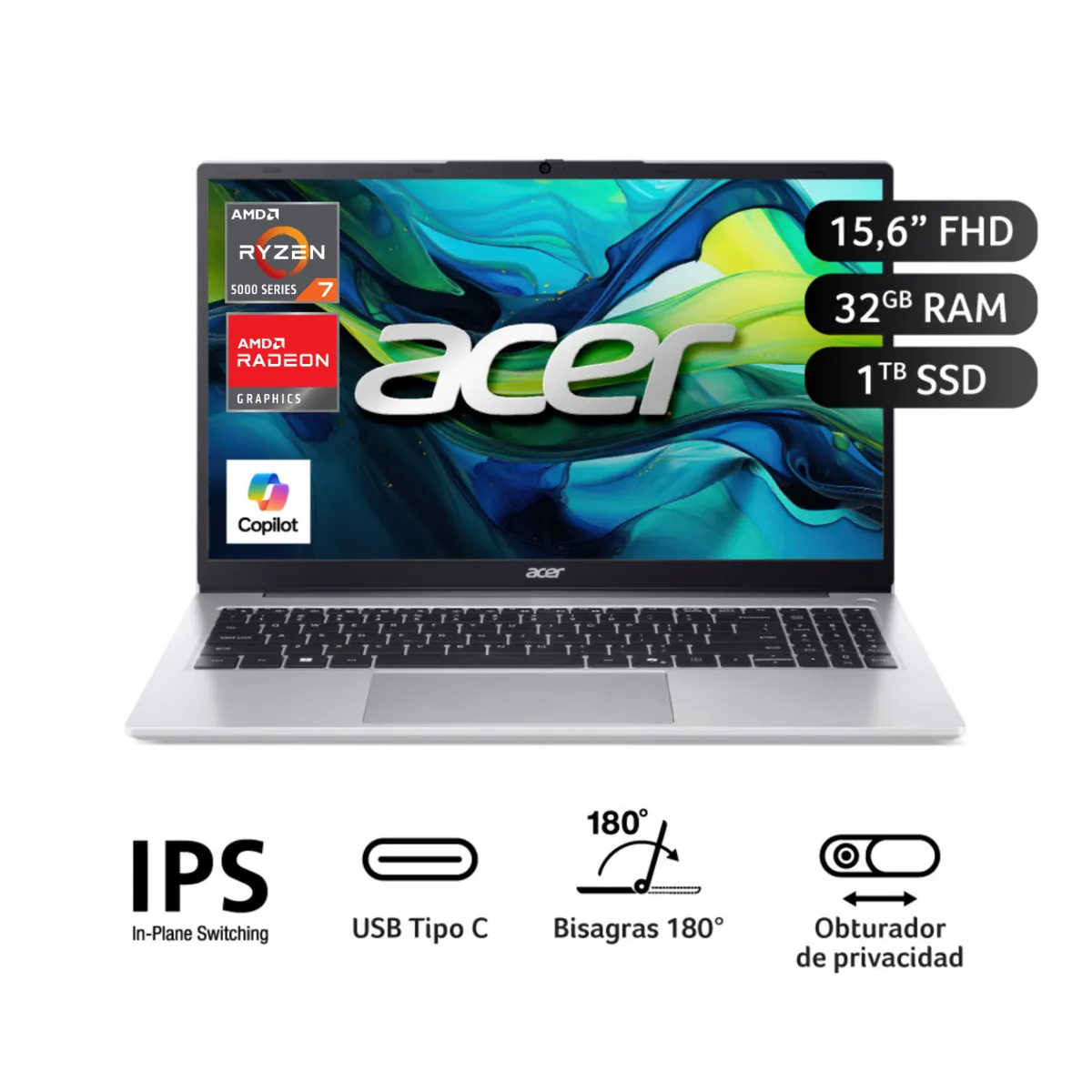 ACER - Laptop Acer Aspire Lite  Amd Ryzen 7 5825U 32 GB RAM 1 Tb SSD 15.6" Fhd (1920 X 1080) 60Hz