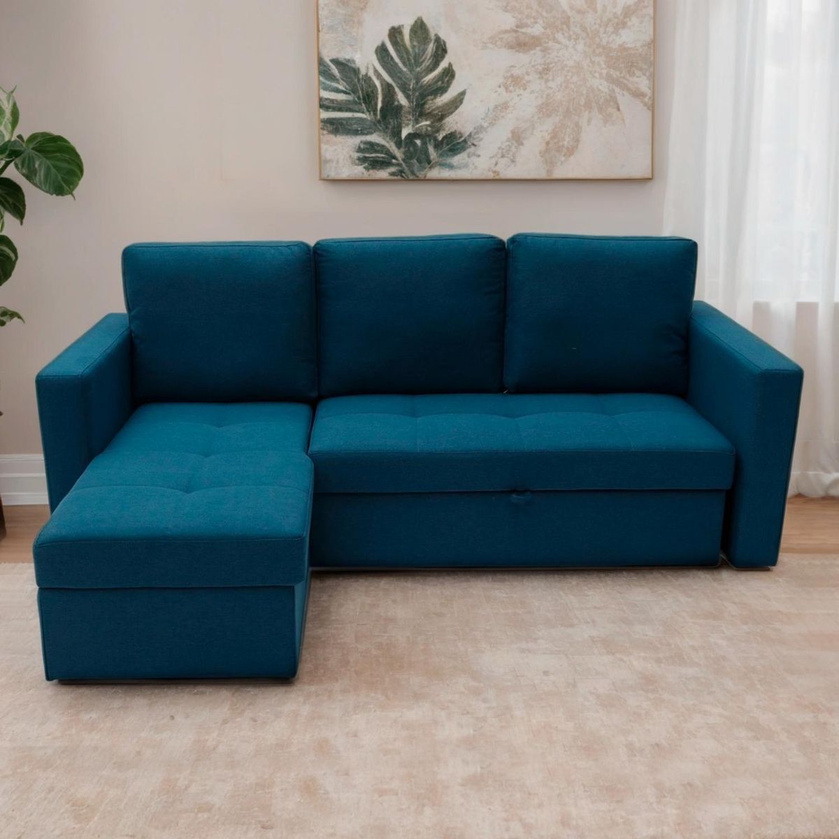 MICA - Futón Seccional Convertible Alex 3 Cuerpos Izquierdo 2 Plz Con Almacenamiento y Posavasos