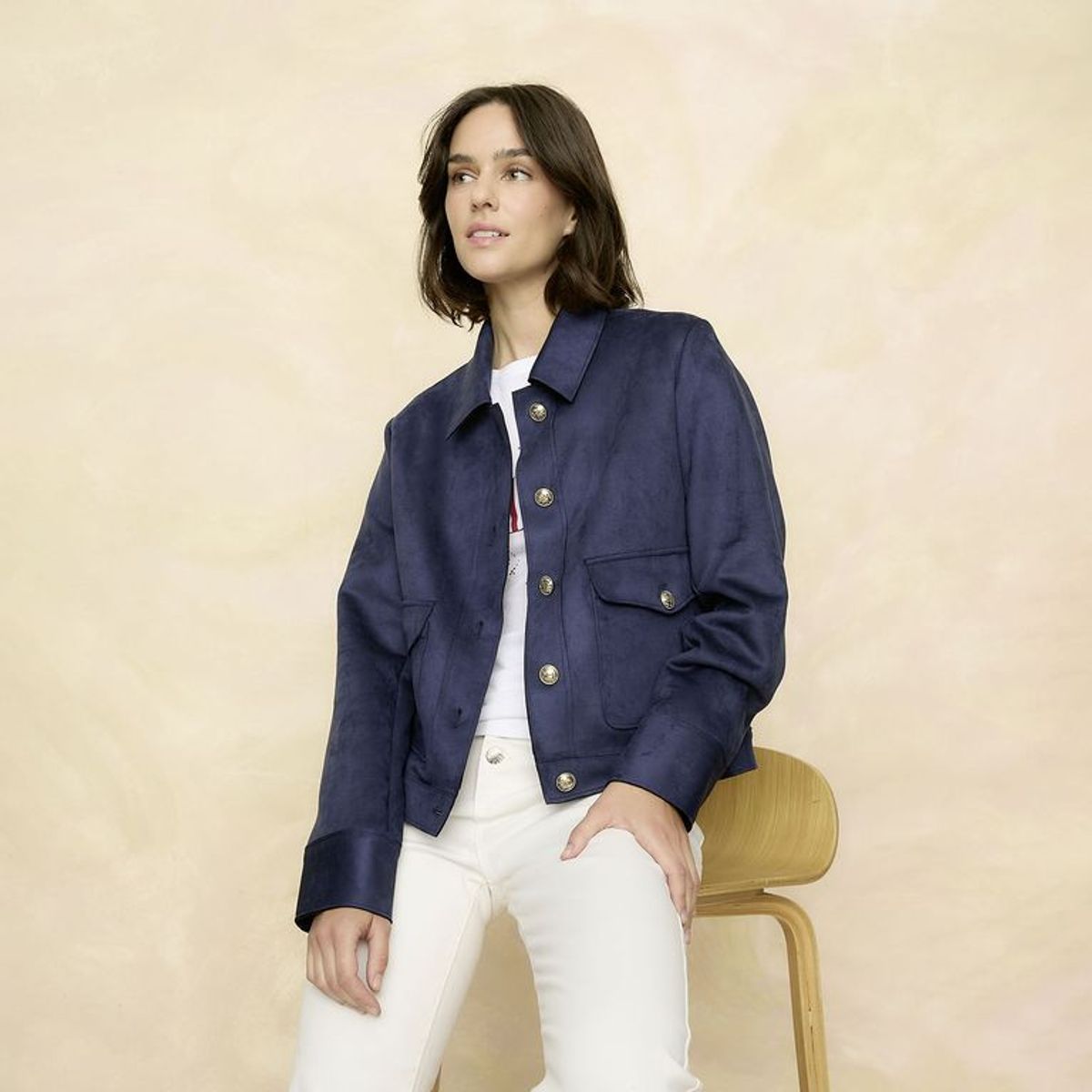 ELLE - Casaca Efecto Suede Mujer Elle