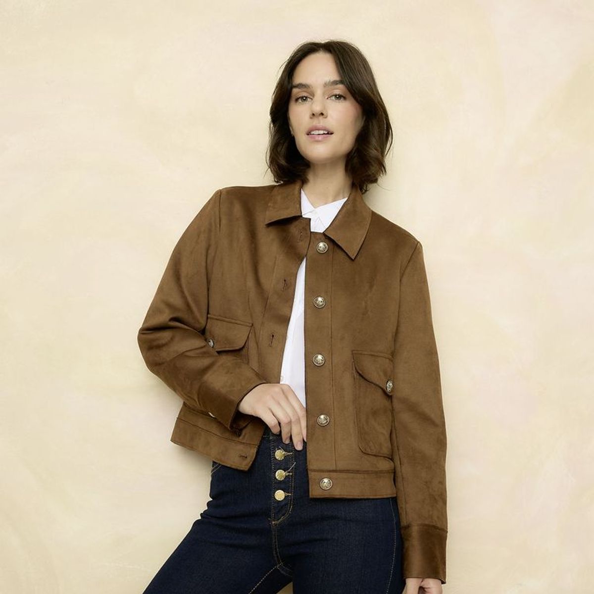 ELLE - Casaca Efecto Suede Mujer Elle