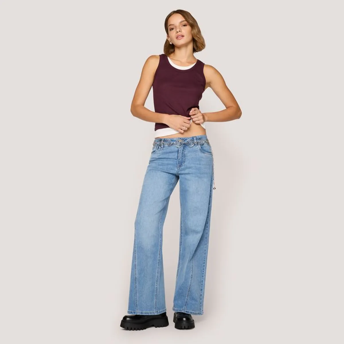 SYBILLA - Jean Wide Leg Tiro Bajo Mujer Sybilla