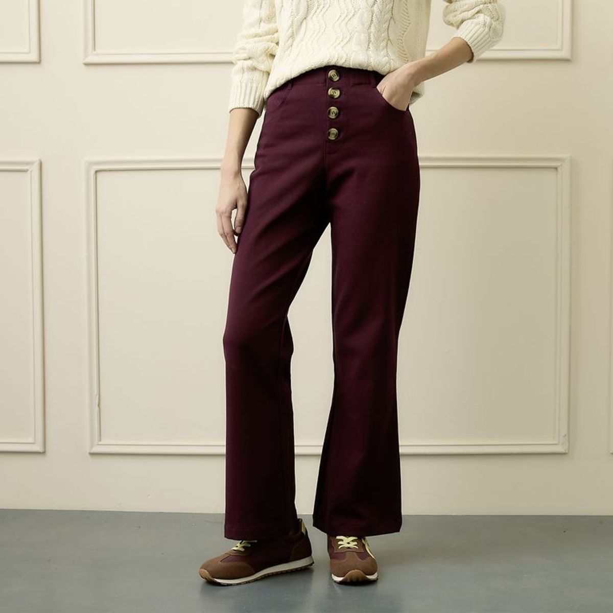 BASEMENT - Pantalón Flare Tiro Alto Mujer Basement