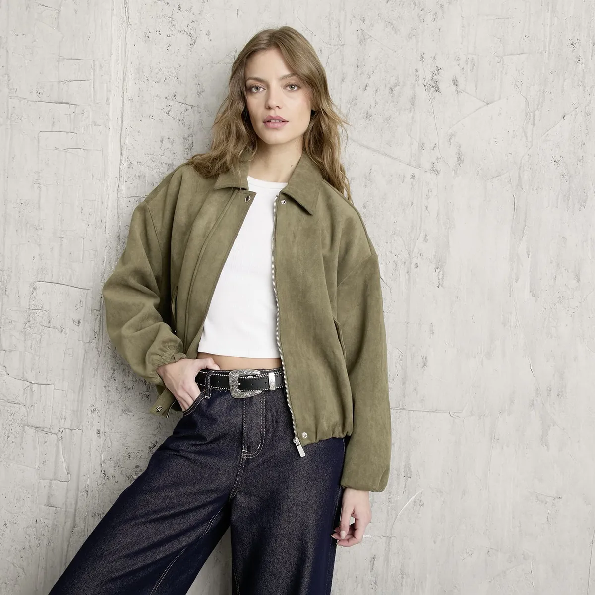 DENIMLAB - Casaca Bomber Efecto Suede Mujer Denimlab