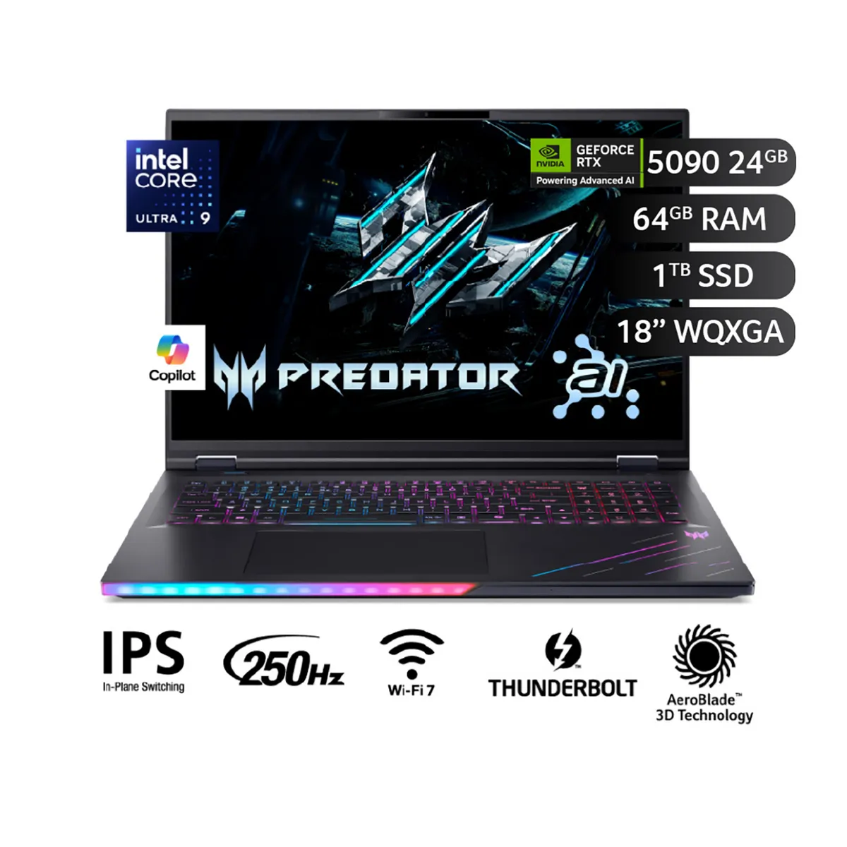 ACER - Laptop Gamer Predator  Intel Core U9 275Hx  Rtx 5090 64 GB RAM 1 TB SSD 18" Wqxga (2560 X 1600) 250Hz Nvidia Geforce