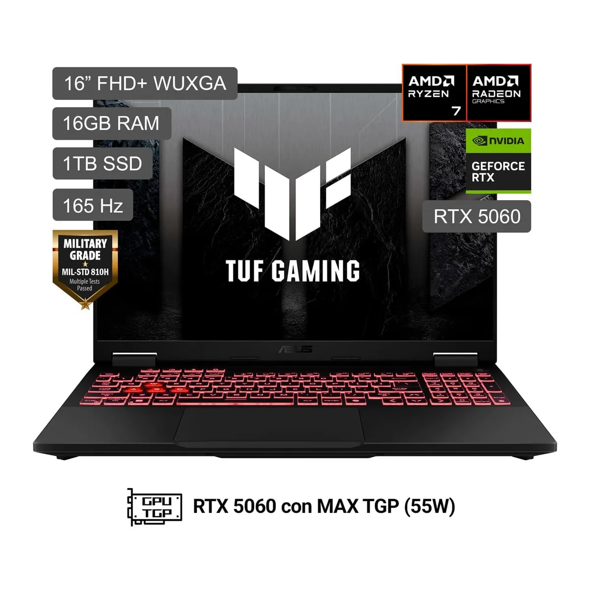ASUS - Laptop Gamer Asus Tuf A16 Amd Ryzen 7 260 16gb 1tbssd 16" Fhd+ Rtx5060