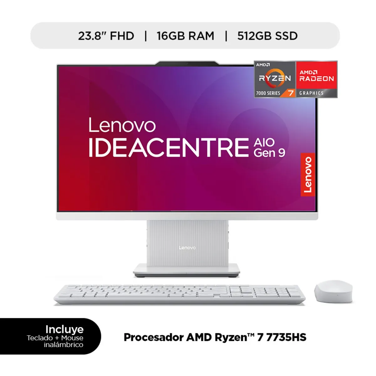 LENOVO - All in one Lenovo Ideacentre AIO serie 7000 AMD Ryzen 7 16GB RAM 512GB SSD 23.8" FHD 100Hz