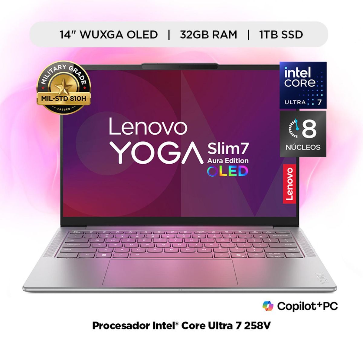 LENOVO - Laptop Lenovo Yoga Slim 7i Aura Edition Serie 2 Intel Core Ultra 7 32GB RAM 1TB SSD 14" WUXGA Oled