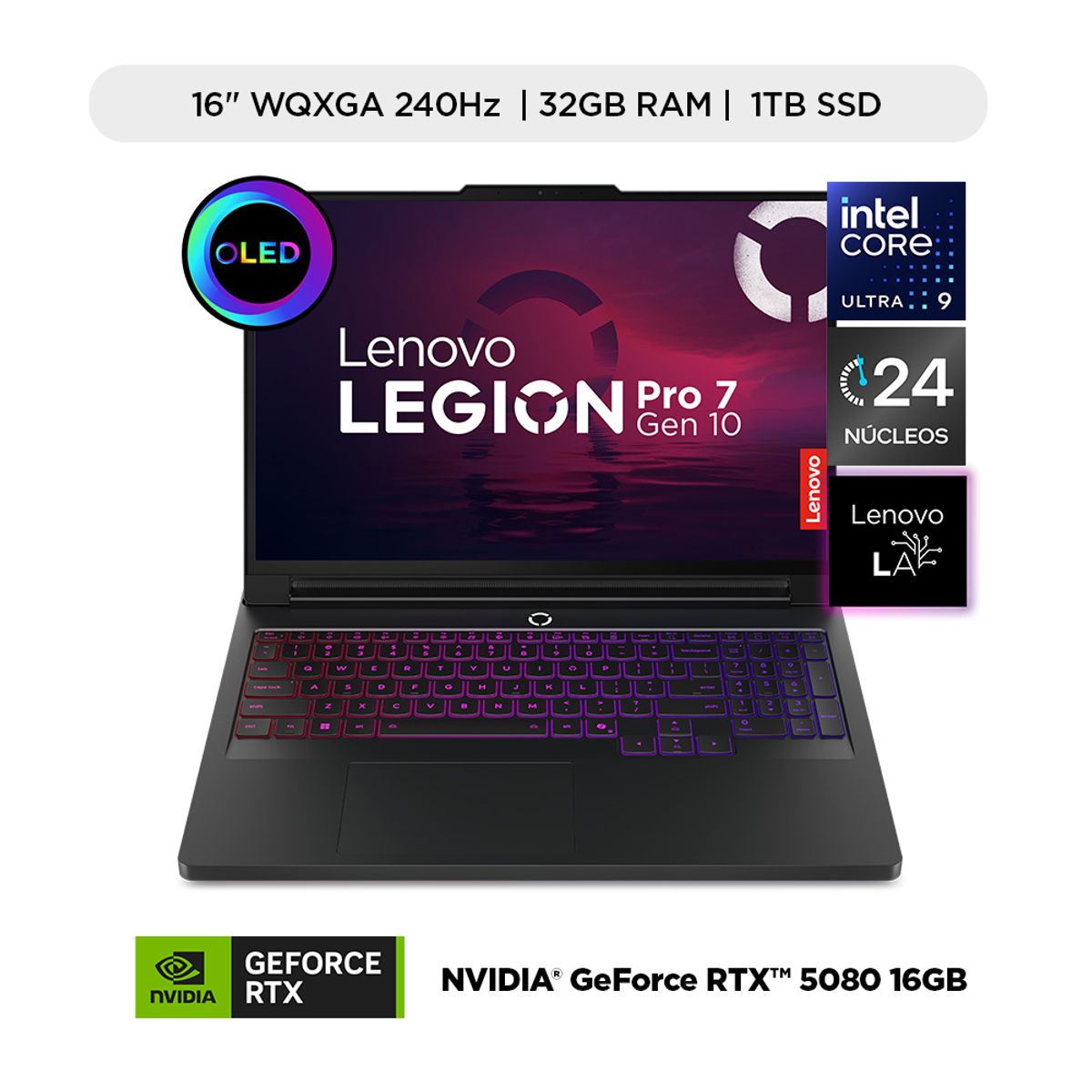 LENOVO - Laptop Gamer Legion Pro 7i  Serie 200 Intel Core Ultra 9 RTX 5080 32GB RAM 1 TB SSD 16" WQXGA OLED