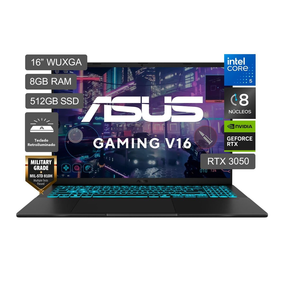 ASUS - Laptop Asus Gamer V16 Intel Core 5 210H 8Gb 512Ssd 16" Wuxga Rtx3050