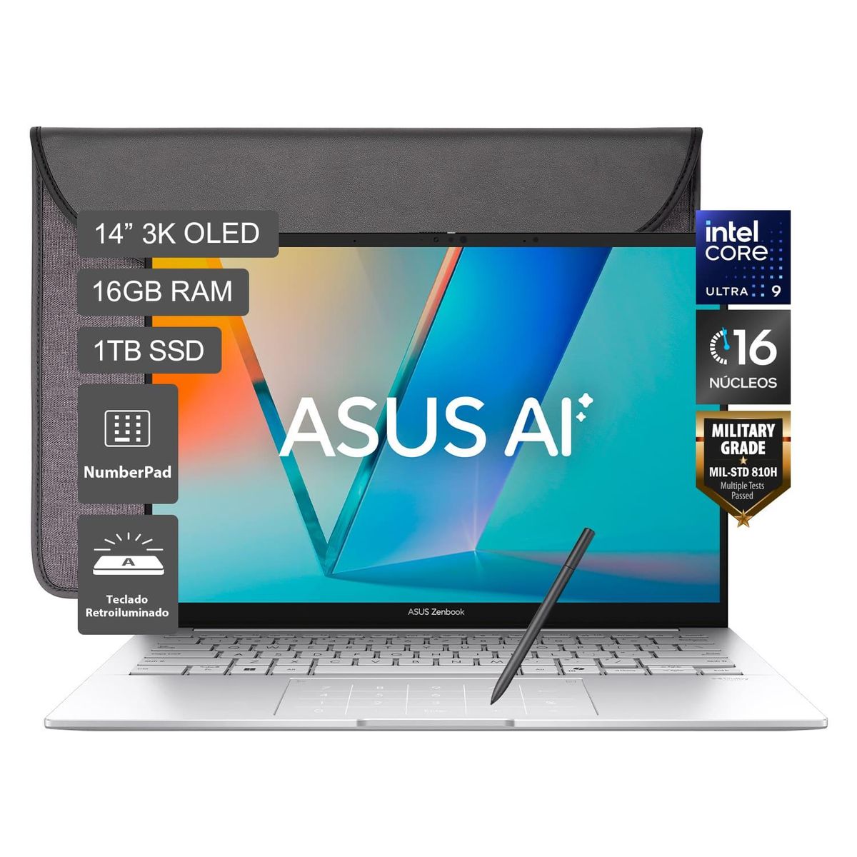 ASUS - Laptop Asus Zenbook 14 Intel Core Ultra 9 285h 16gb 1tbssd 14" 3k + Funda + Pen Stylus