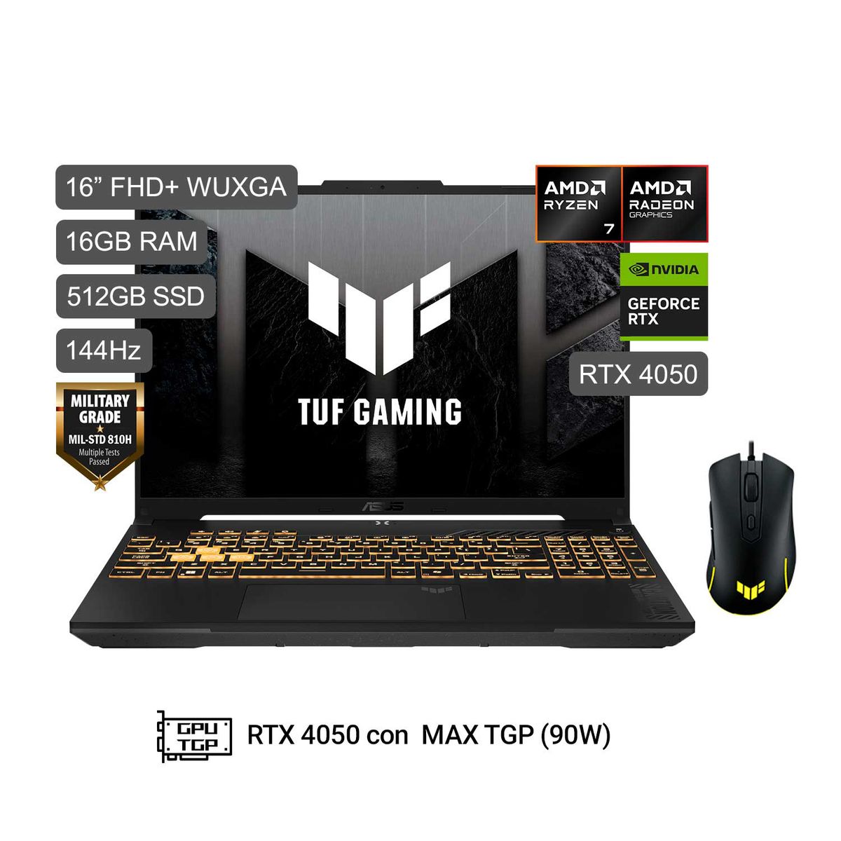 ASUS - ASUS TUF Gaming A16 AMD Ryzen 7 170 16GB 512SSD RTX4050 16" FHD+