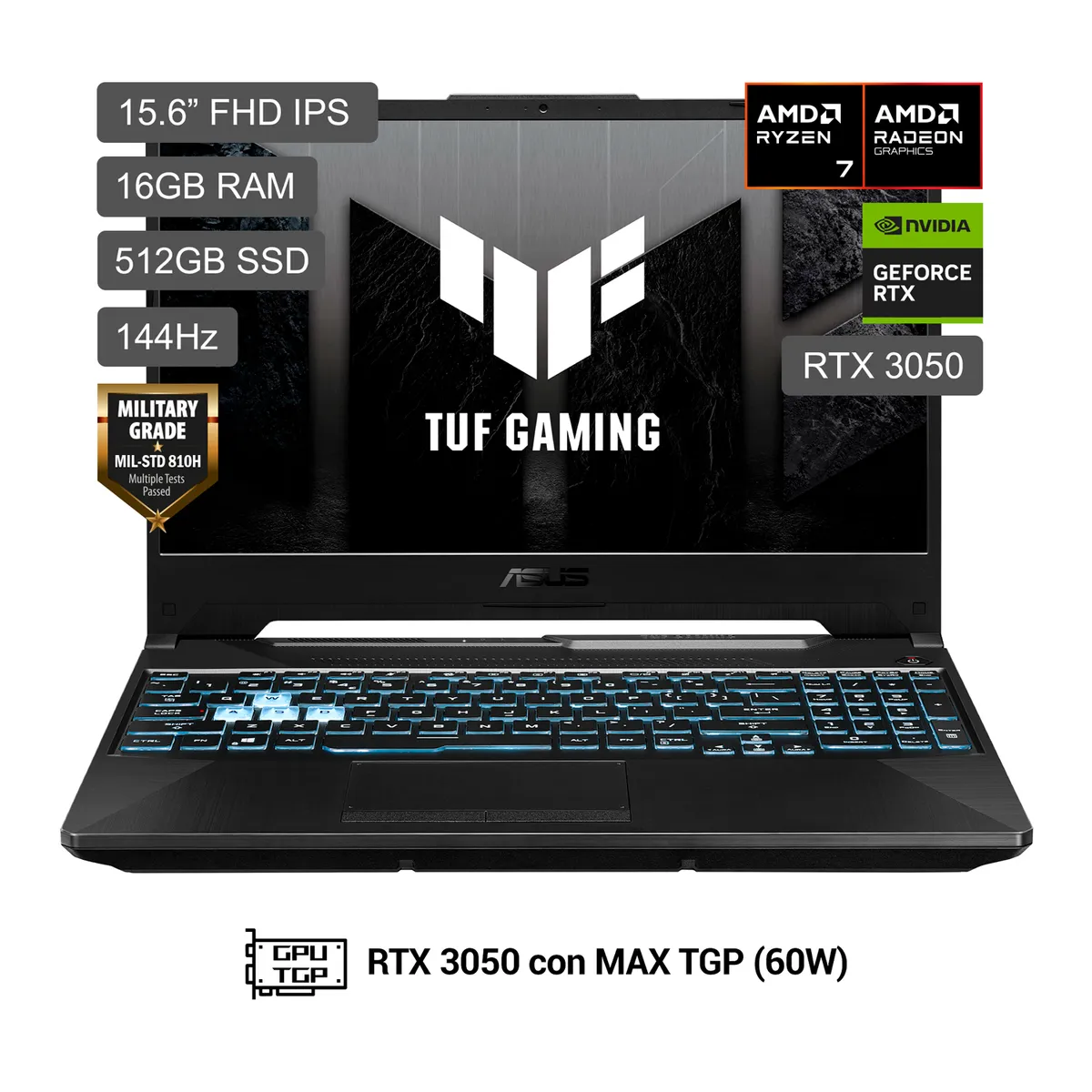 FUNDAS NOTEBOOK - Laptop Asus Tuf Gaming A15 AMD Ryzen 7 170 RTX 3050 16Gb RAM 512 SSD Fa506Ncq-Hn013W