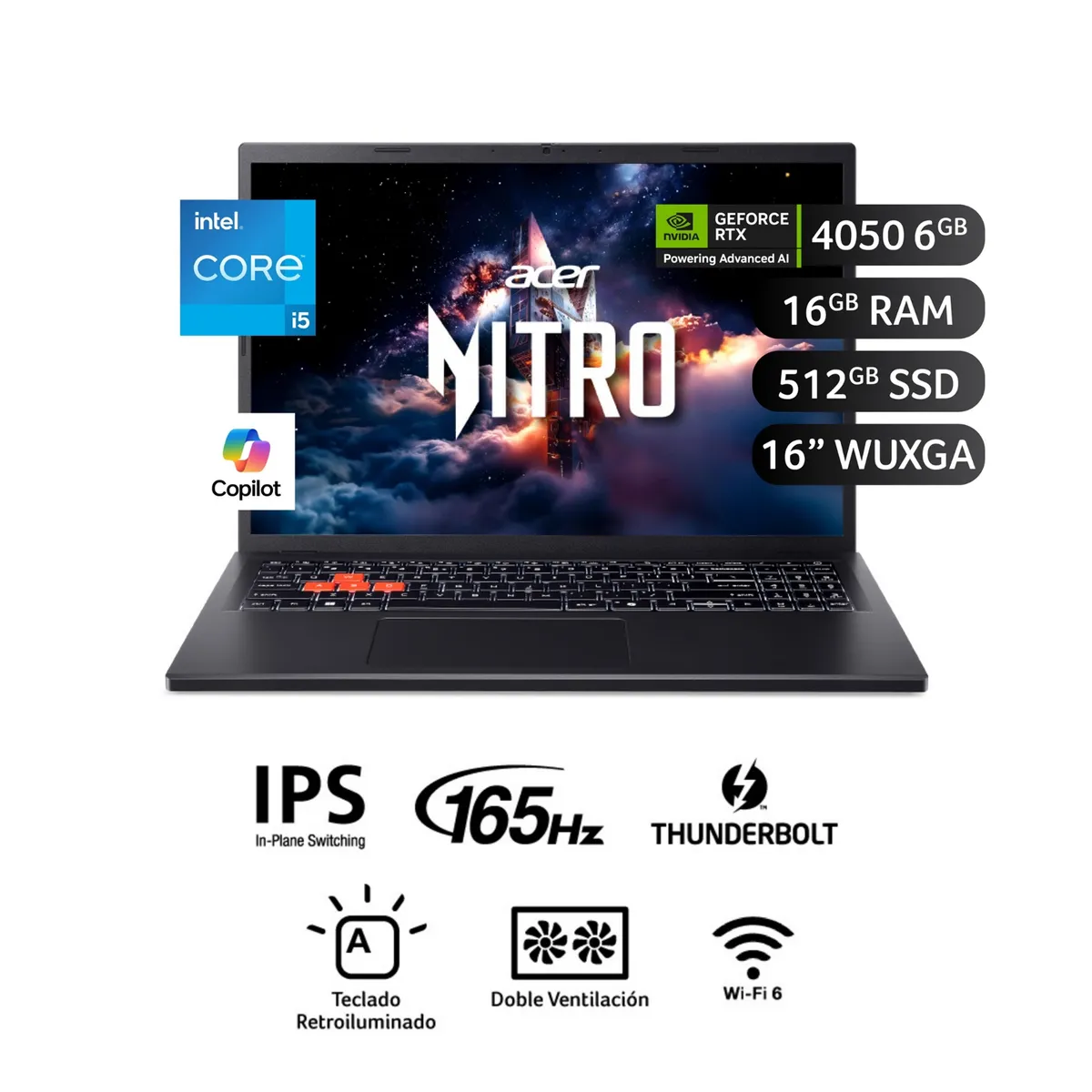 ACER - Laptop Gamer Nitro Lite Intel Core I5-13420H RTX 4050 16 GB RAM 512 GB SSD 16" Wuxga 165Hz Nvidia Geforce