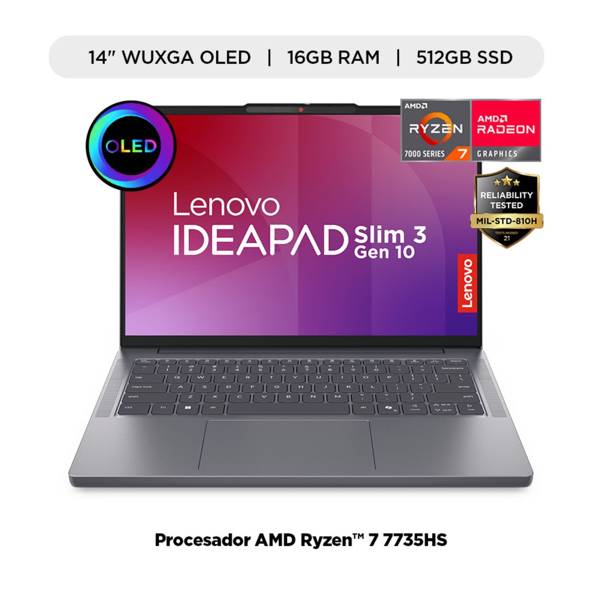 LENOVO - Laptop Lenovo IdeaPad Slim 3 AMD Ryzen 7 16GB RAM 512GB SSD 14" OLED WUXGA