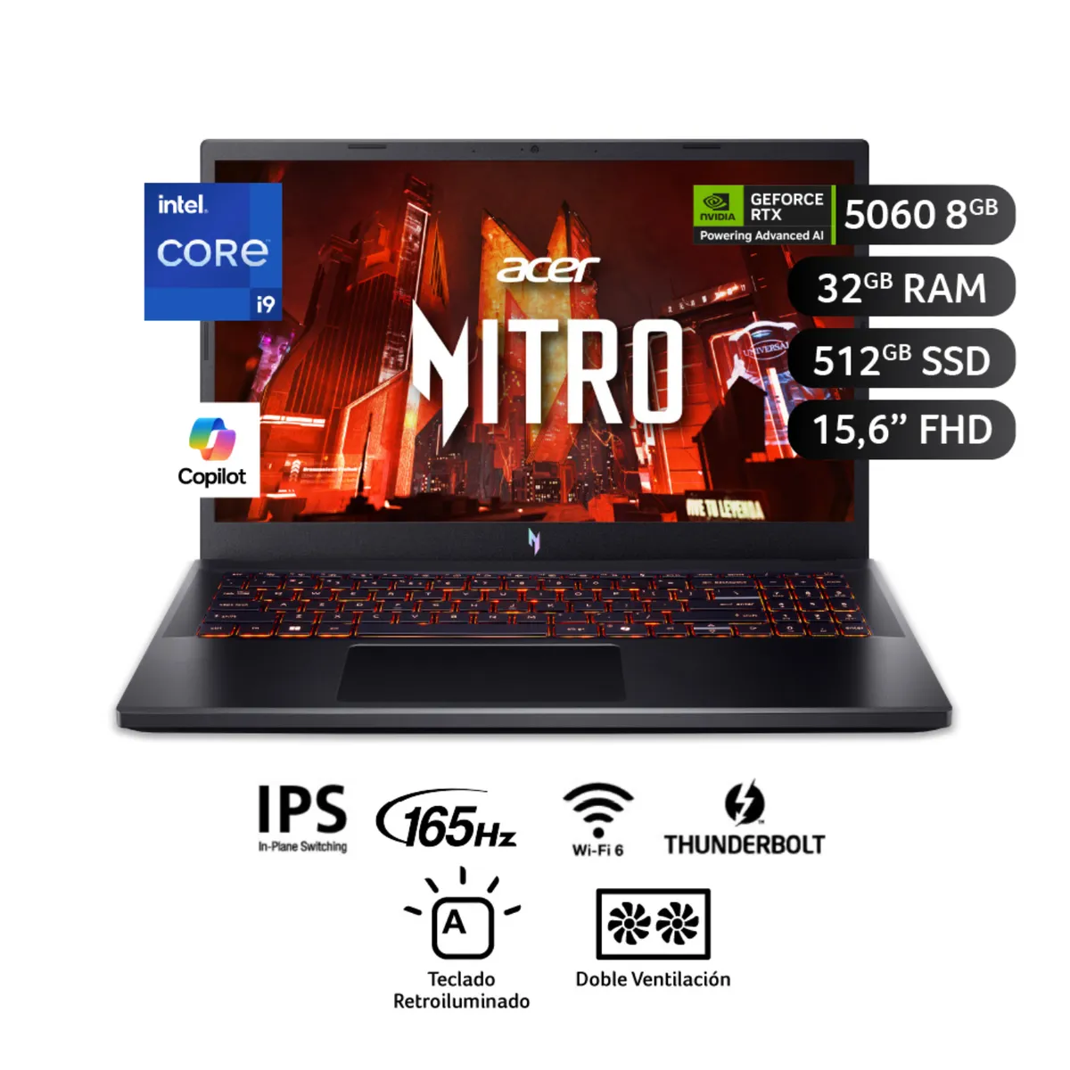 ACER - Laptop Gamer Nitro V Intel Core i9-13900H 32GB 512 GB 15.6" 165Hz FHD NVIDIA GeForce RTX 5060