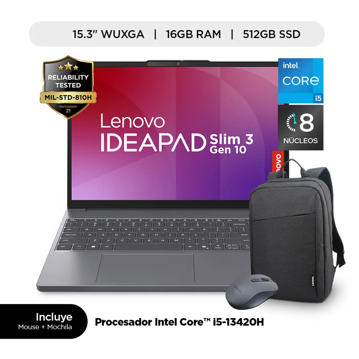 LENOVO - Laptop Lenovo IdeaPad Slim 3i Intel Core i5 16GB RAM 512GB SSD 15.3" WUXGA