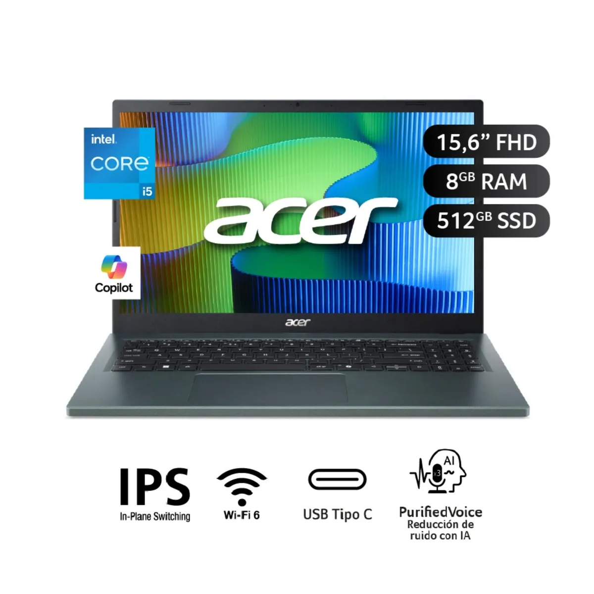 ACER - Laptop Aspire Go CI5 (13H) 8GB 512GB 15.6" FHD GREEN