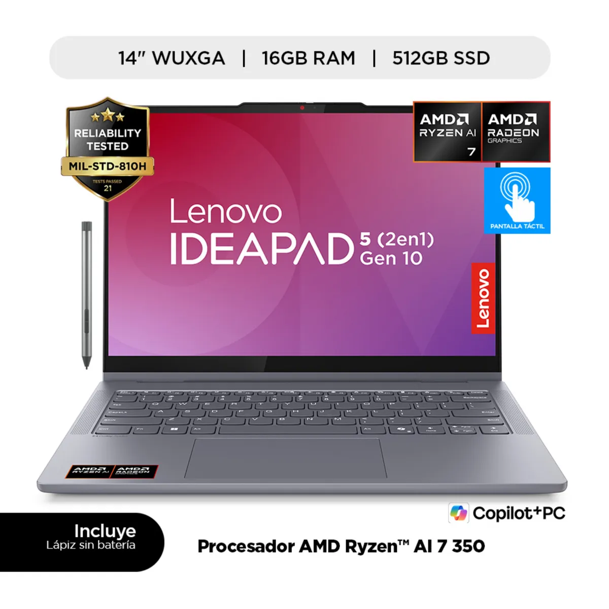 LENOVO - Laptop Ideapad 5 2 en 1 serie 300 AMD Ryzen AI 7 350 16GB RAM 512 GB SSD 14" WUXGA touch