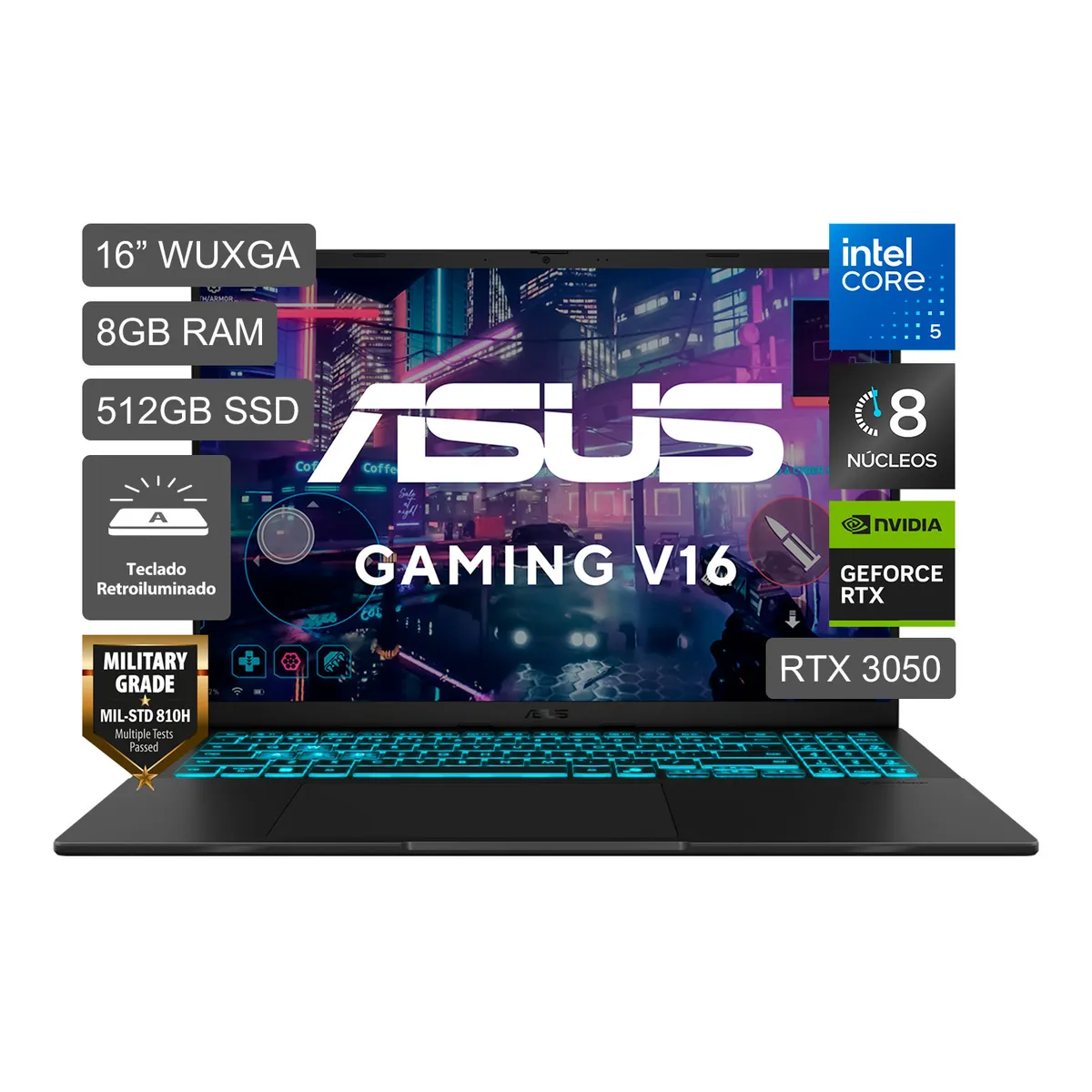 ASUS - Asus Gaming V16 Intel Core 5 210H 8GB 512SSD RTX3050 16" WUXGA