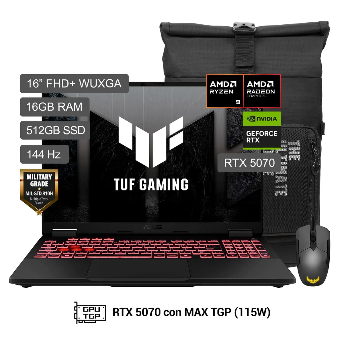 ASUS - ASUS TUF Gaming A16 AMD Ryzen 9 8940HX 16GB 512SSD RTX5070 16" FHD+
