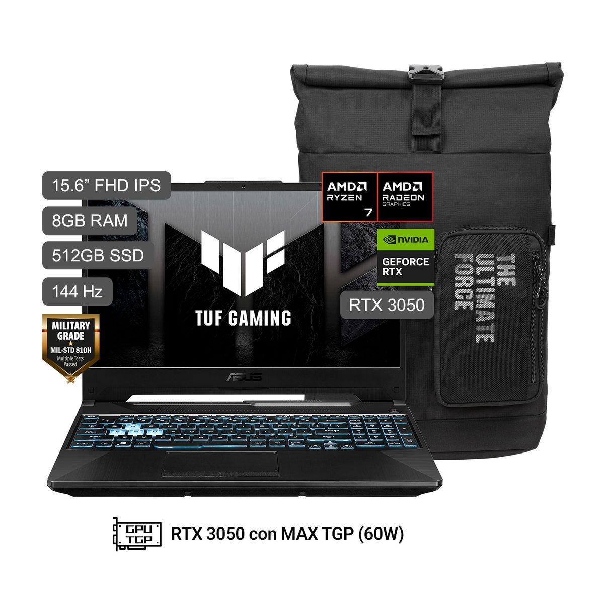 ASUS - ASUS TUF Gaming A15 AMD Ryzen 7 8845HS 8GB 512SSD RTX3050 15.6" FHD