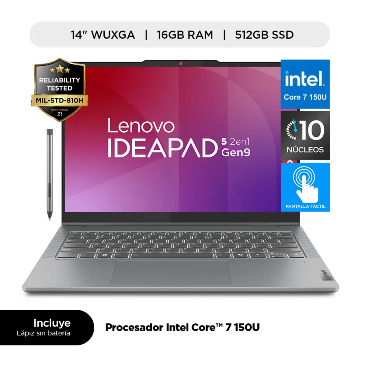 LENOVO - Laptop Lenovo IdeaPad 5i 2 en 1 Intel Core 7 16GB RAM 512GB SSD 14" WUXGA Tactil