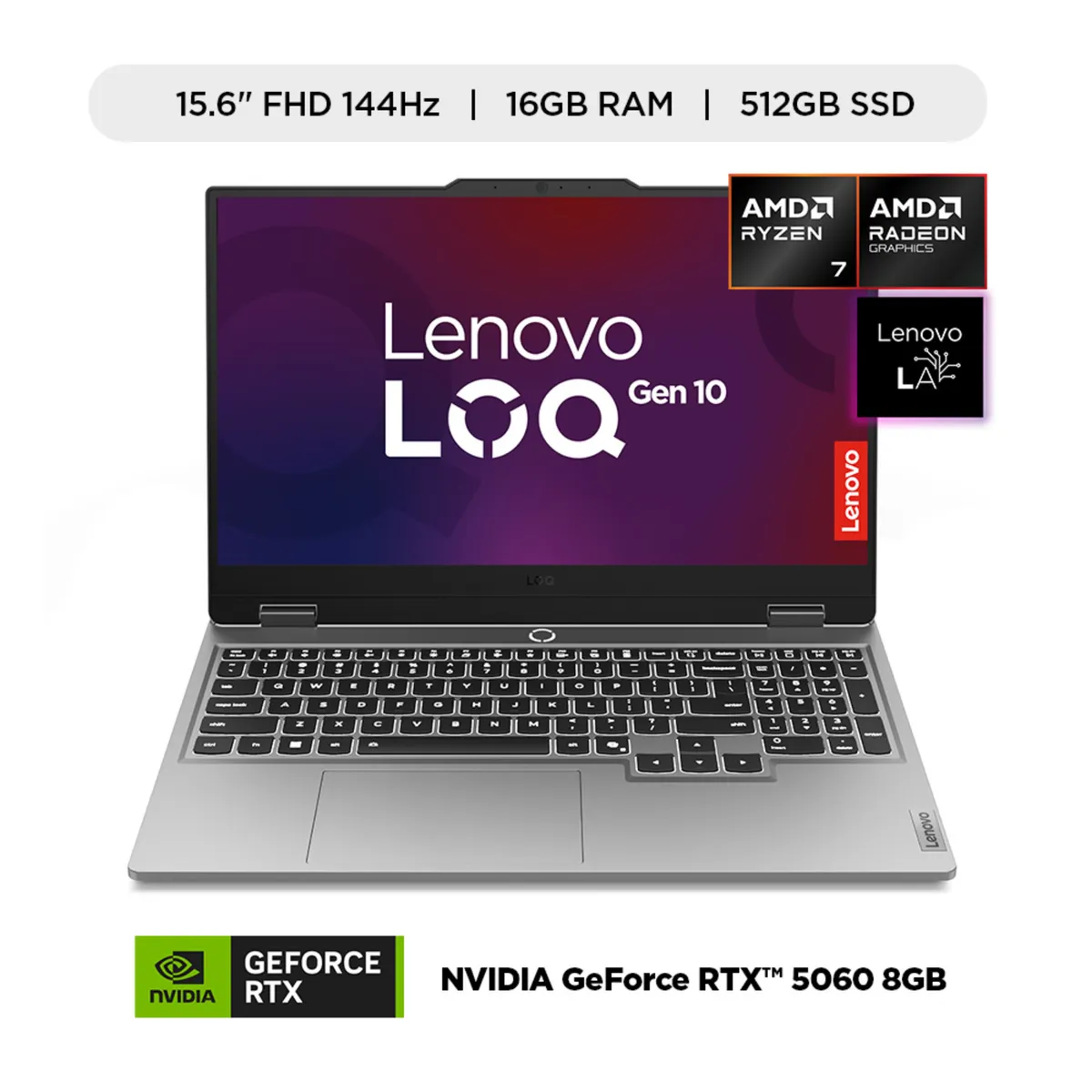 LENOVO - Laptop Gamer IA Lenovo LOQ AMD Ryzen 7 16GB RAM 512GB SSD RTX 5060 8GB 15.6" FHD 144Hz