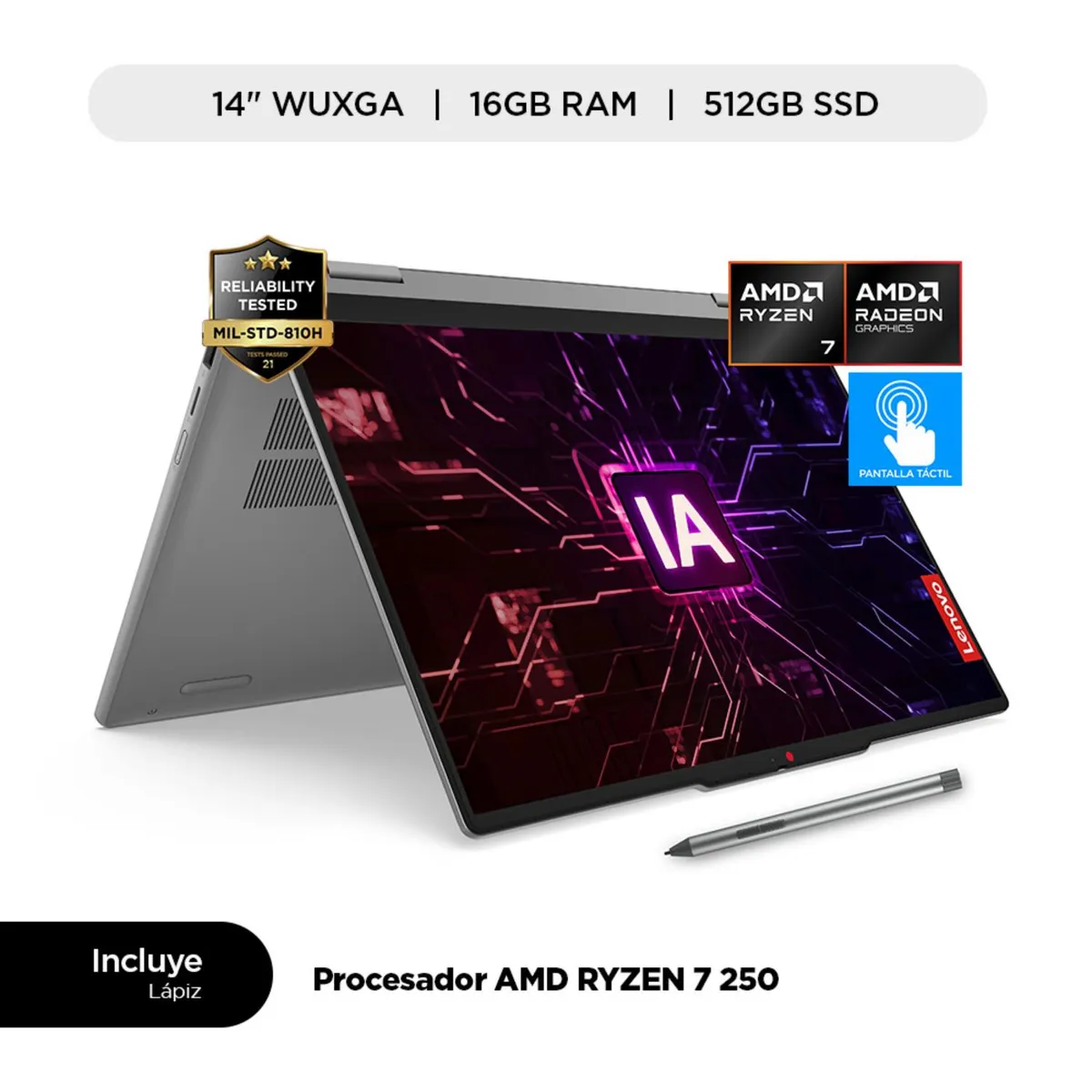 LENOVO - Laptop IA Lenovo IdeaPad 5 2 en 1 AMD Ryzen 7  16GB RAM 512 GB SSD 14" touch