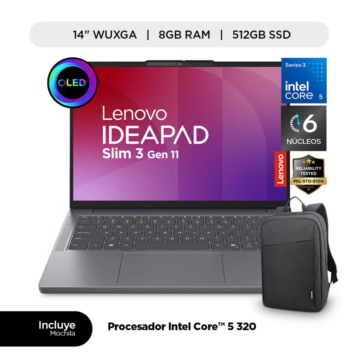 LENOVO - Laptop IA Lenovo Ideapad Slim 3i ntel Core 5 8GB RAM 512 GB SSD 14" OLED