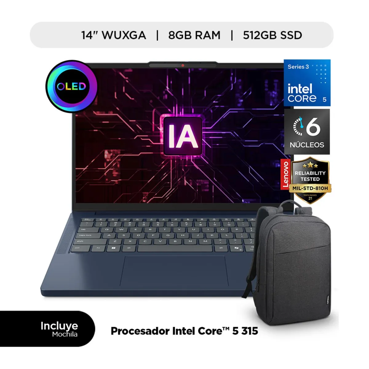 LENOVO - Laptop IA Lenovo Ideapad Slim 3i Intel Core 5 8GB RAM 512GB SSD 14" Oled