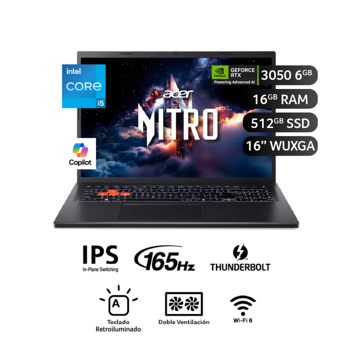 ACER - LAPTOP GAMER NITRO LITE Intel Core i5-13420H 16GB 512 GB 15.6" 165 Hz FHD