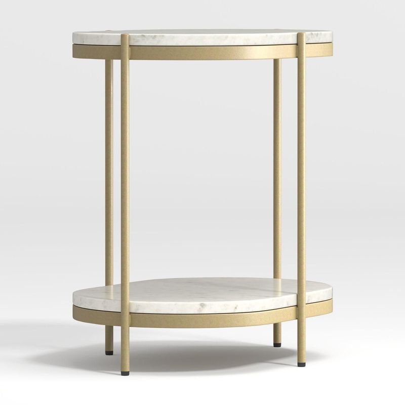 CRATE & BARREL - Mesa de Noche Lila Oval de Mármol con Estructura de Latón 2 Niveles