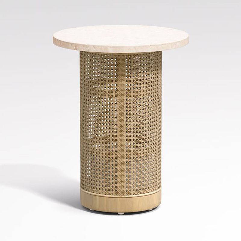 CRATE & BARREL - Mesa Lateral Vernet Cane Travertine de Madera