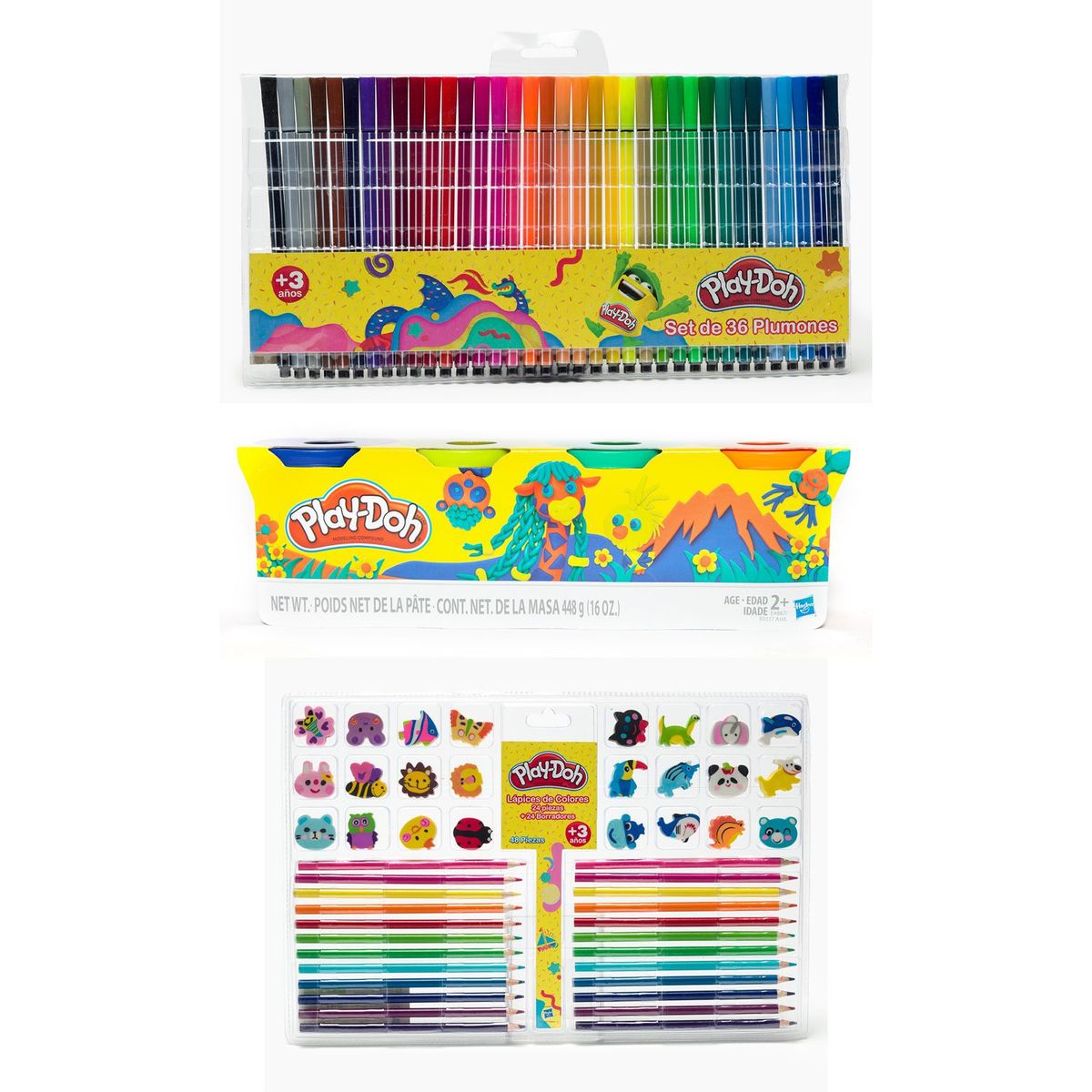 PLAY DOH - Pack Escolar: Play Doh Pack X 4 + 36 Plumones + 24 Colores Y Borradores