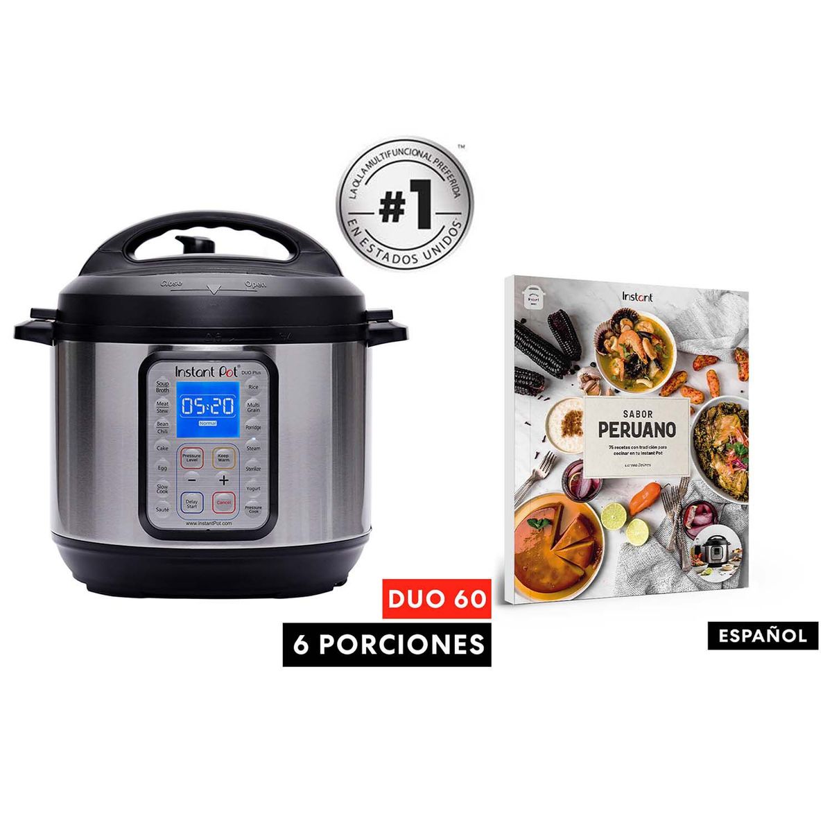 INSTANT POT - Combo:Instant Pot Multicooker Duo Plus 60 + Libro Sabor Peruano 