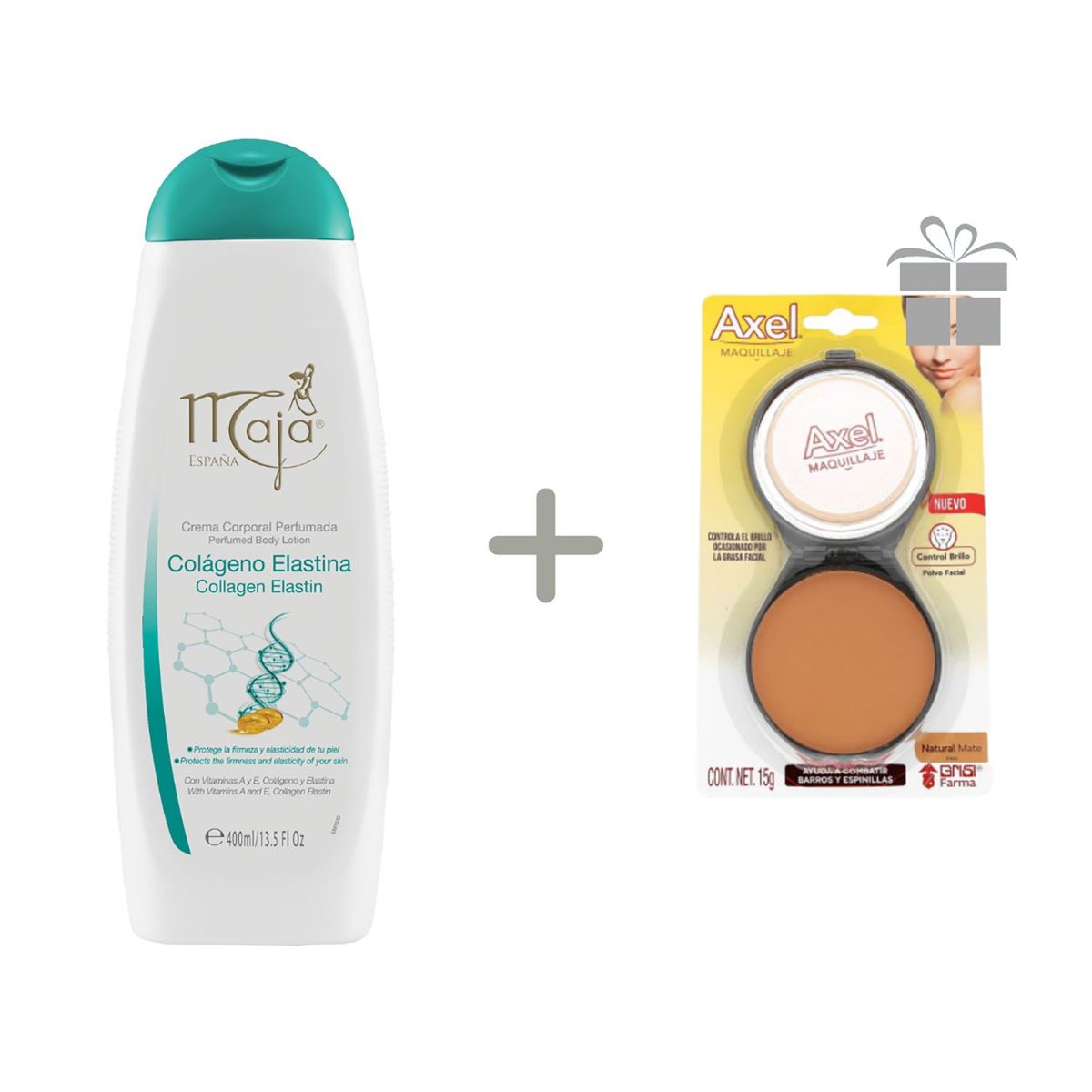 MAJA - Pack Maja Crema Colageno / Elastina 400Ml + Axel Maquillaje Control Brillo Beig