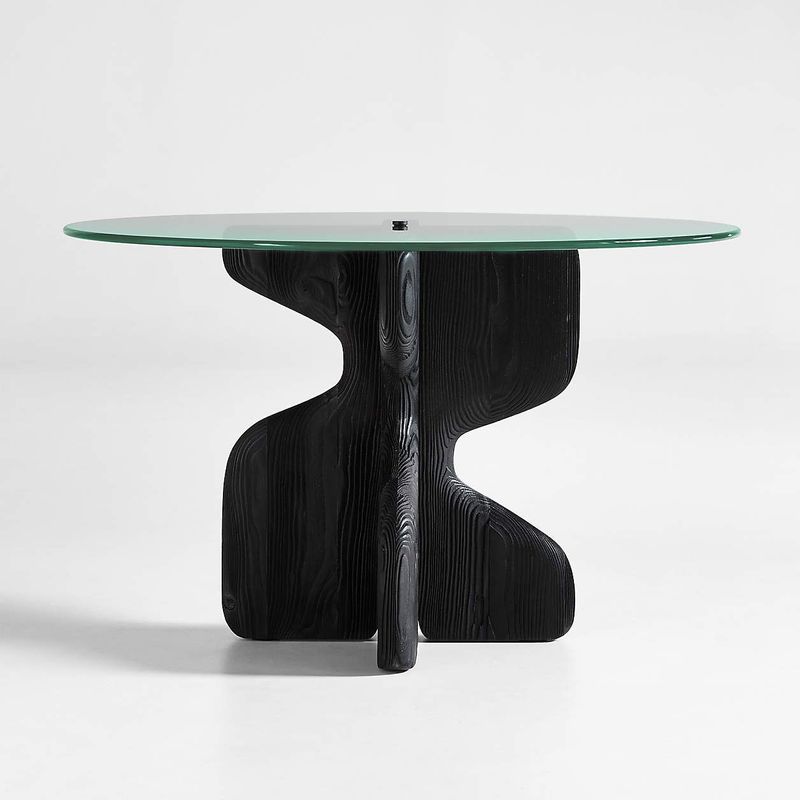 CRATE & BARREL - Mesa de Comedor Lechuza de Cristal con Base de Madera Negra (4 Puestos)