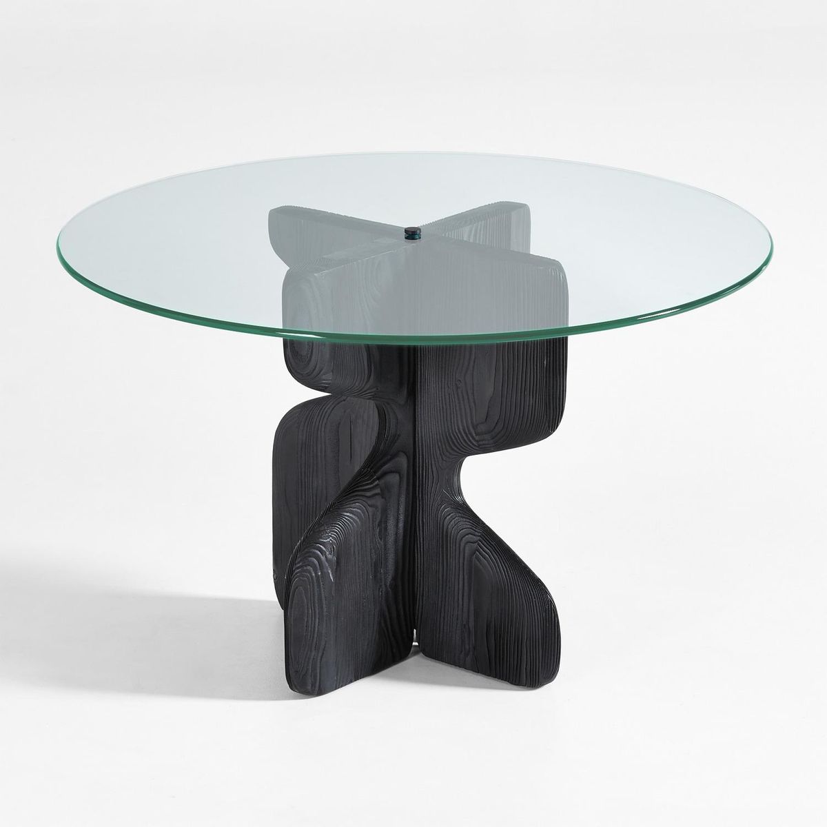 CRATE & BARREL - Mesa de Comedor Lechuza de Cristal con Base de Madera Negra (4 Puestos)