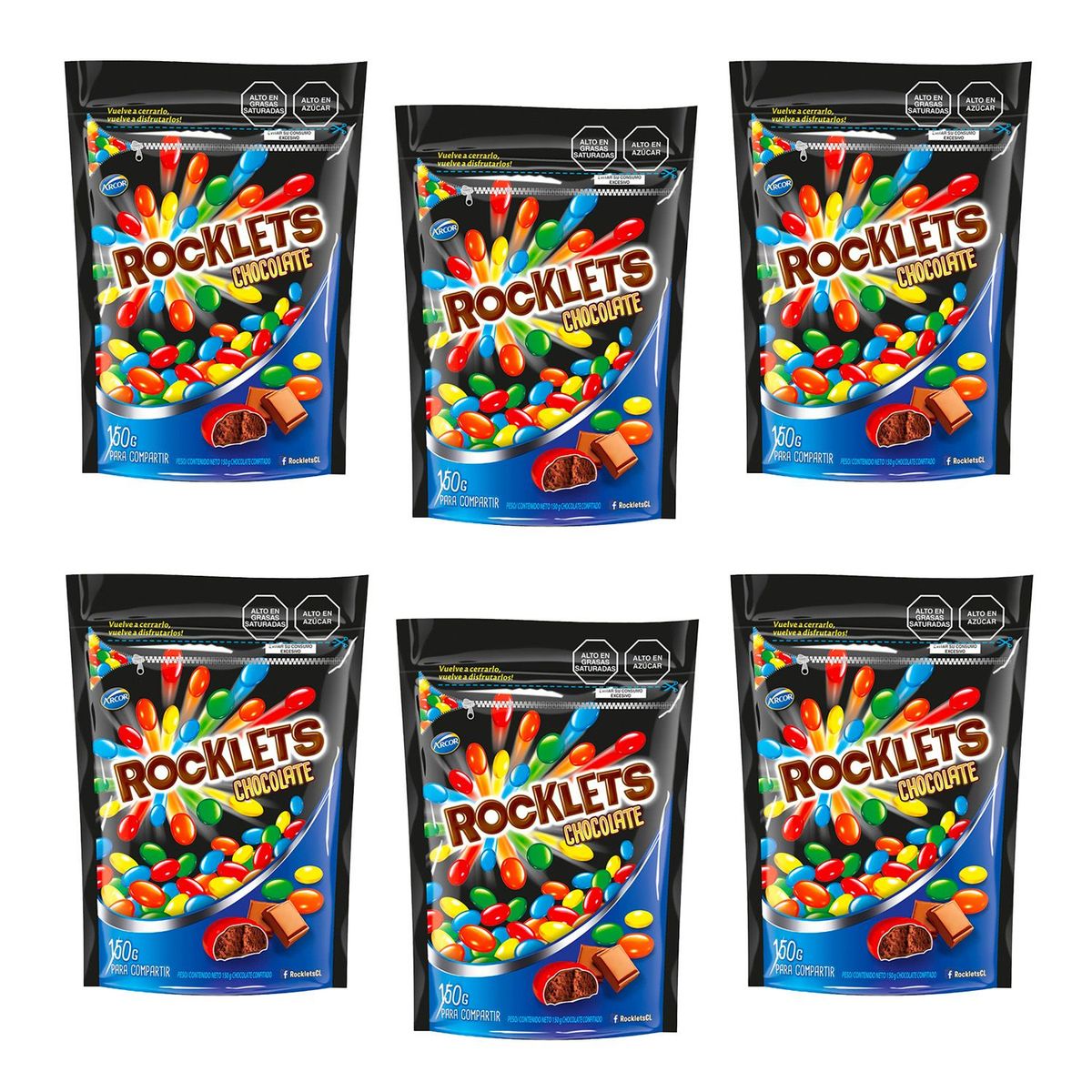 ARCOR - Chocolate Rocklets de Chocolate 150 gr x 6 unidades
