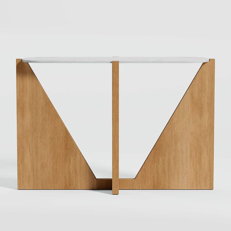 CRATE & BARREL - Mesa Consola de Mármol Blanco con Base de Madera Natural Miro