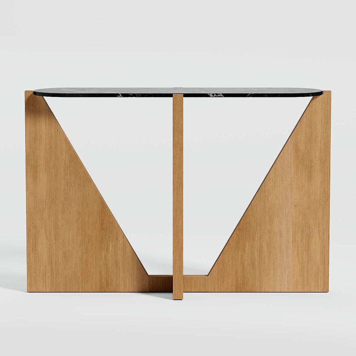CRATE & BARREL - Mesa Consola de Mármol Negro con Base de Madera Natural Miro