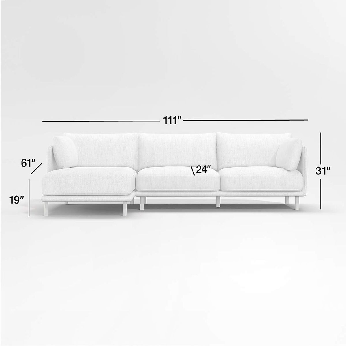 CRATE & BARREL - Seccional Wells con Chaise Longue 4 Cuerpos 