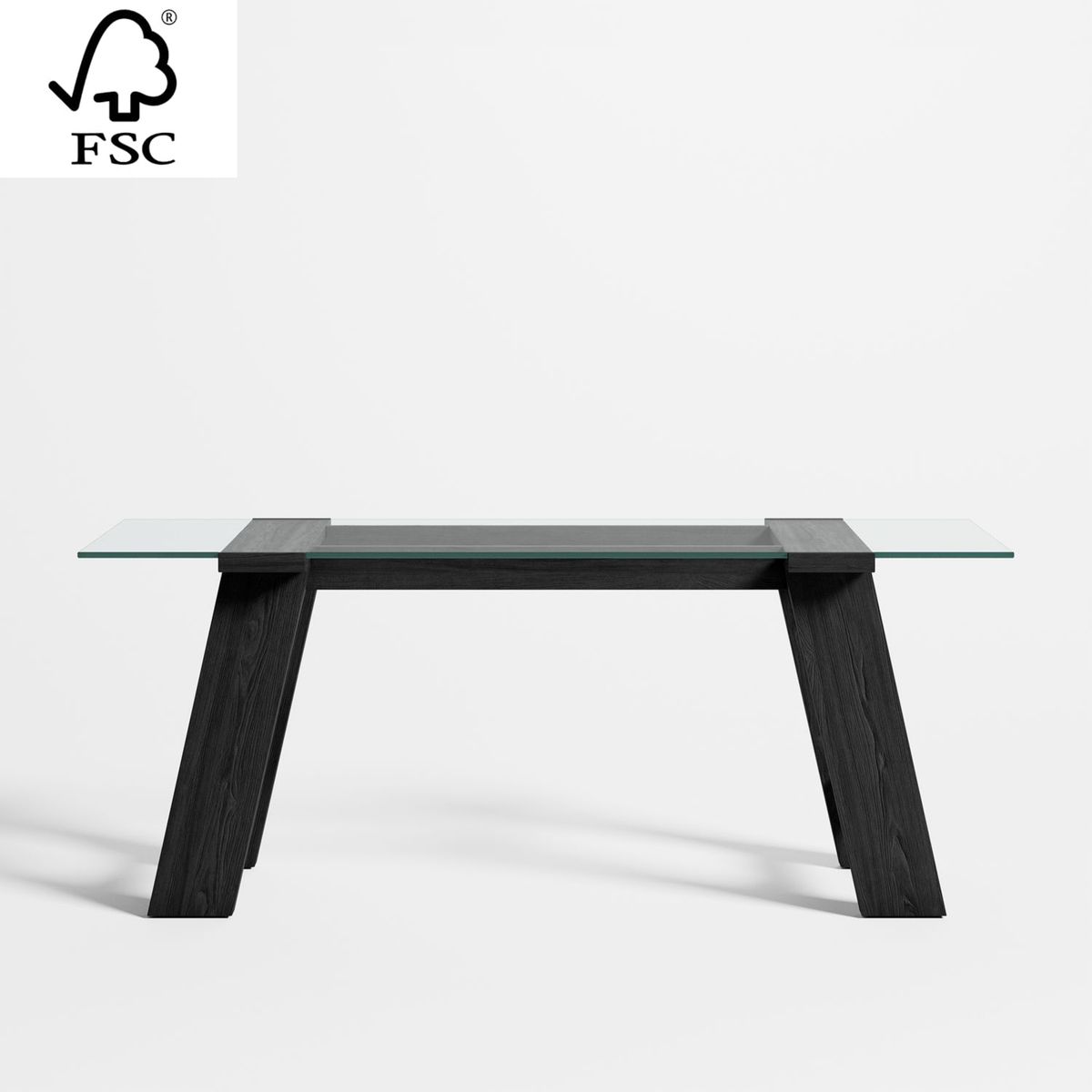 CRATE & BARREL - Escritorio Madison Ebony de Cristal con Base de Madera de Pino