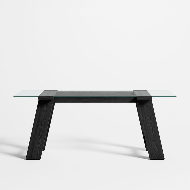 CRATE & BARREL - Escritorio Madison Ebony de Cristal con Base de Madera de Pino