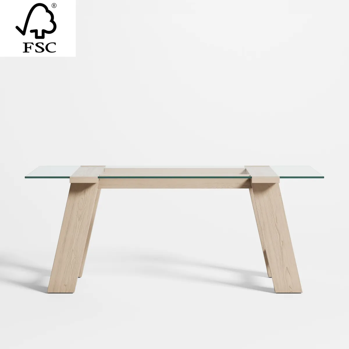 CRATE & BARREL - Escritorio Madison Bleached de Cristal con Base de Madera